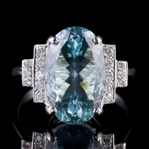 Aquamarine Diamond Engagement Ring 18Ct White Gold