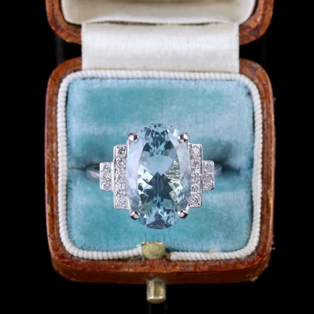 Aquamarine Diamond Engagement Ring 18Ct White Gold