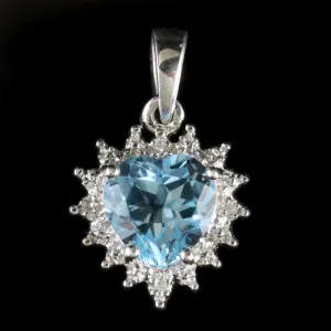 Aquamarine Diamond Heart Pendant Silver Pendant