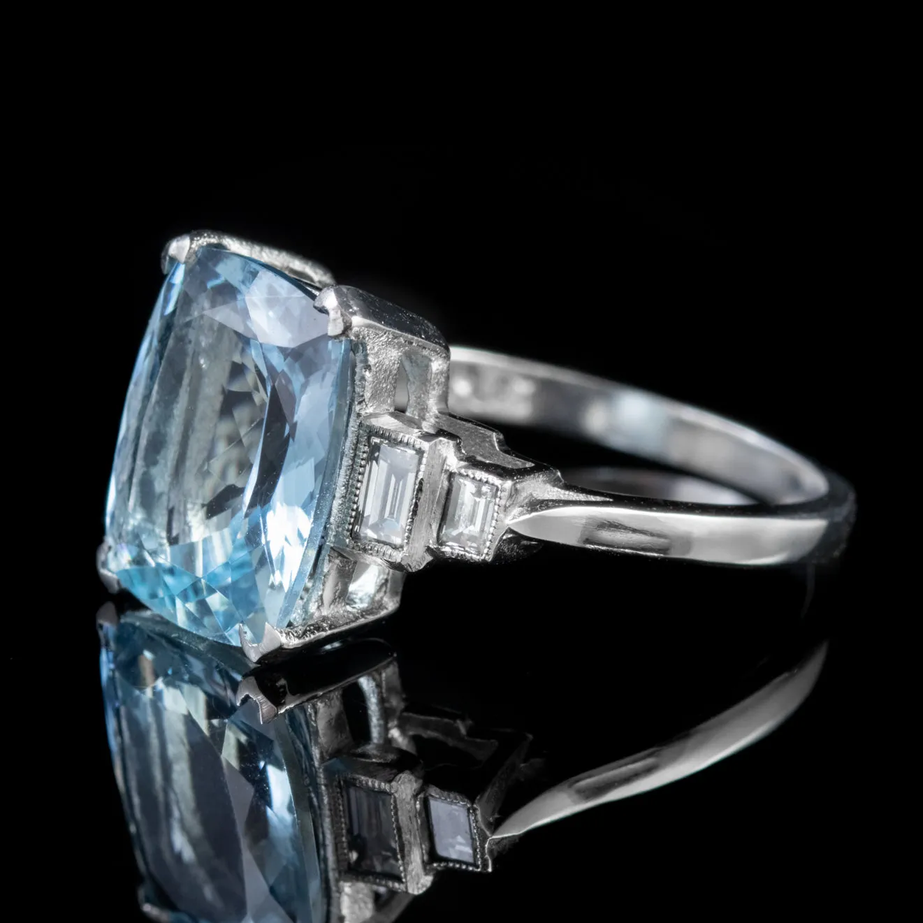 Aquamarine Diamond Ring Platinum 5.4Ct Briolette Cut Aqua Vs1 Clarity Diamonds