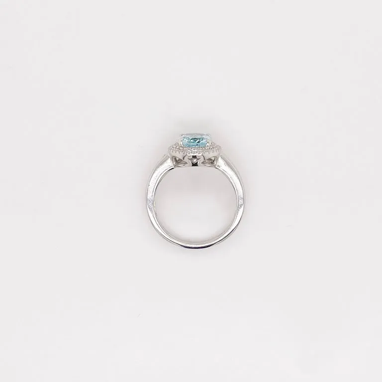 Aquamarine Double Diamond Halo Ring