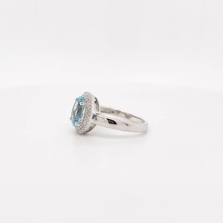 Aquamarine Double Diamond Halo Ring