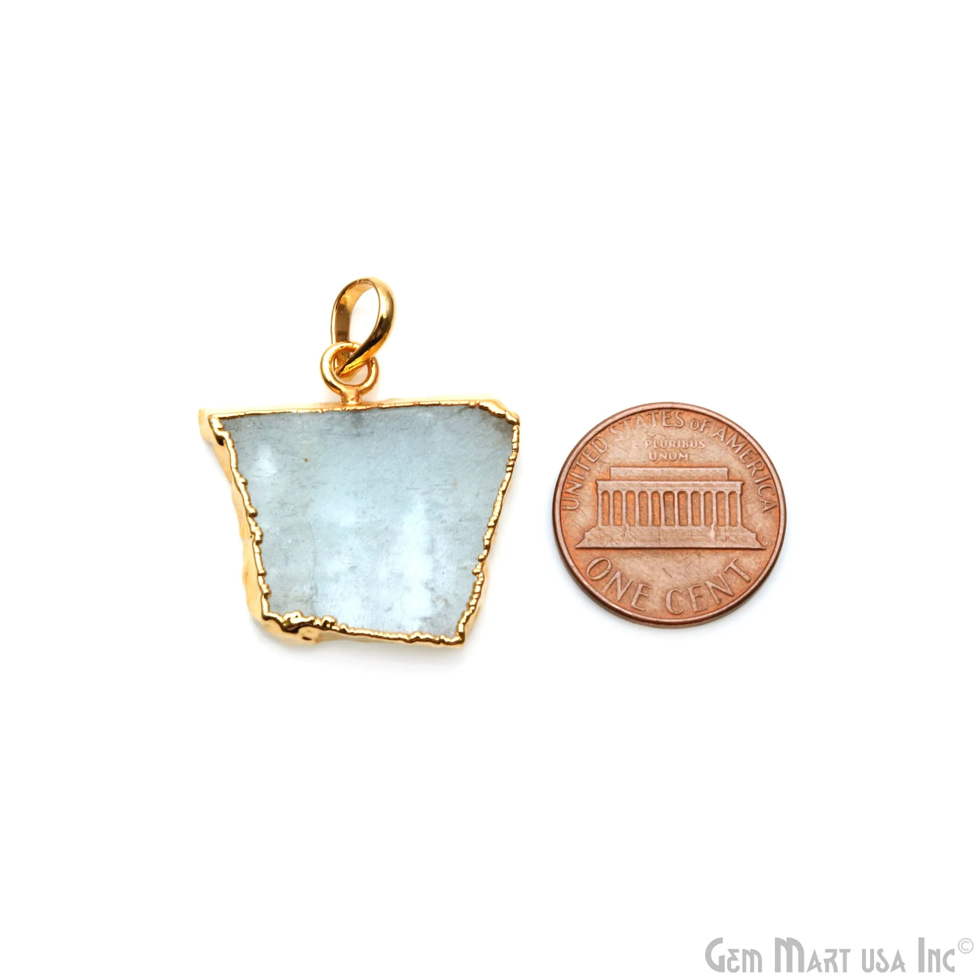 Aquamarine Free Form shape 26x25mm Gold Electroplated Gemstone Single Bail Pendant