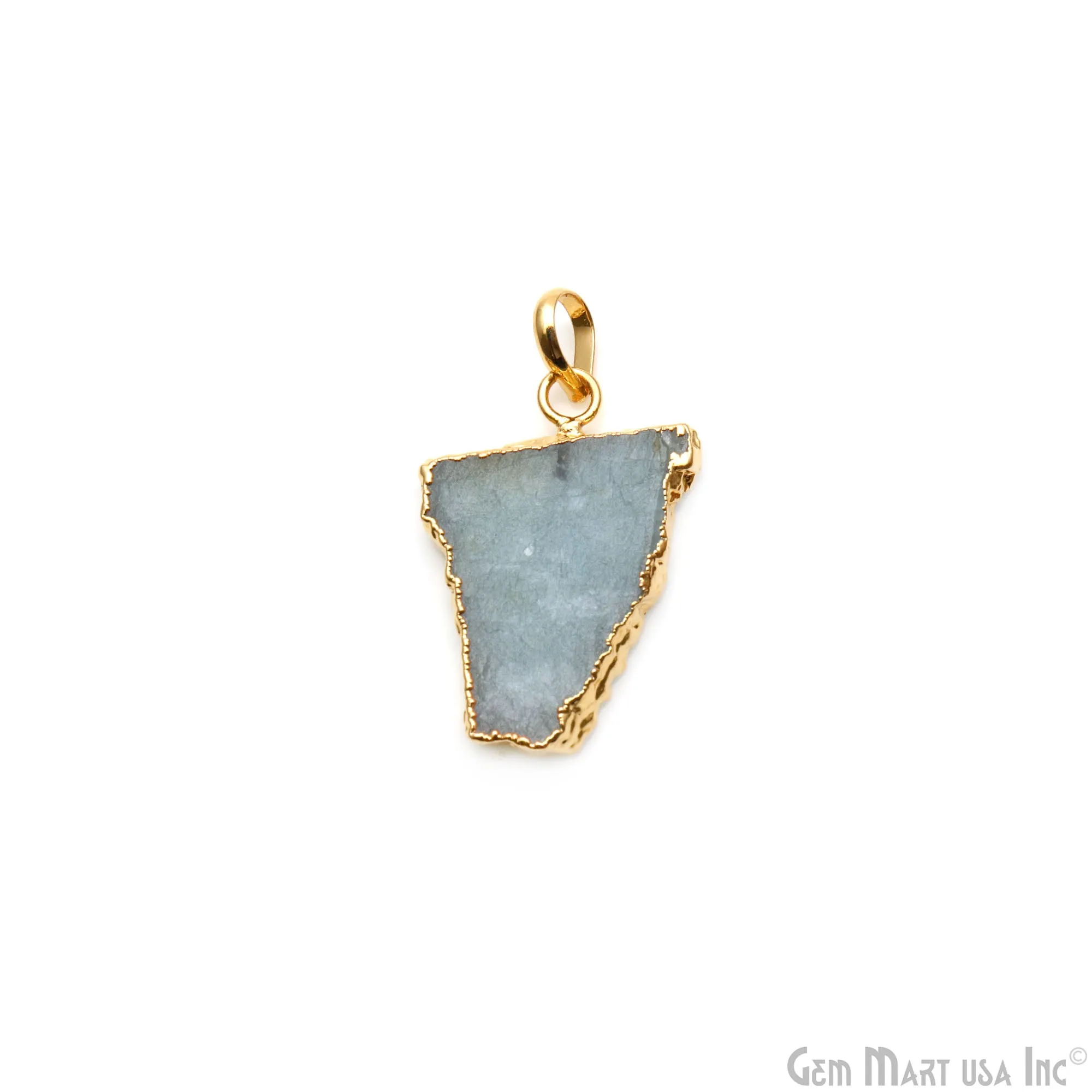 Aquamarine Free Form shape 30x20mm Gold Electroplated Gemstone Single Bail Pendant