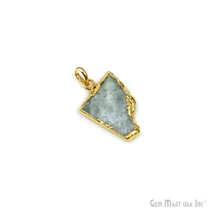 Aquamarine Free Form shape 32x20mm Gold Electroplated Gemstone Single Bail Pendant