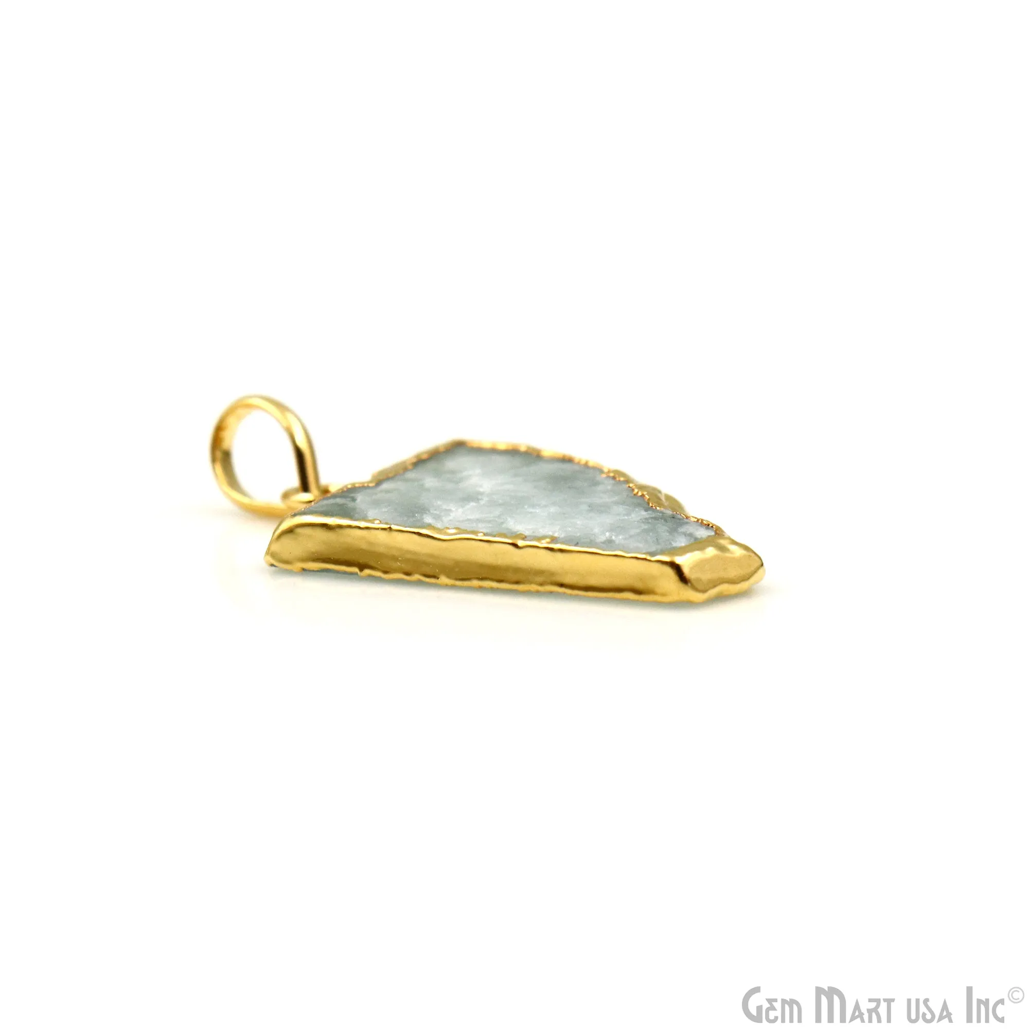 Aquamarine Free Form shape 32x20mm Gold Electroplated Gemstone Single Bail Pendant