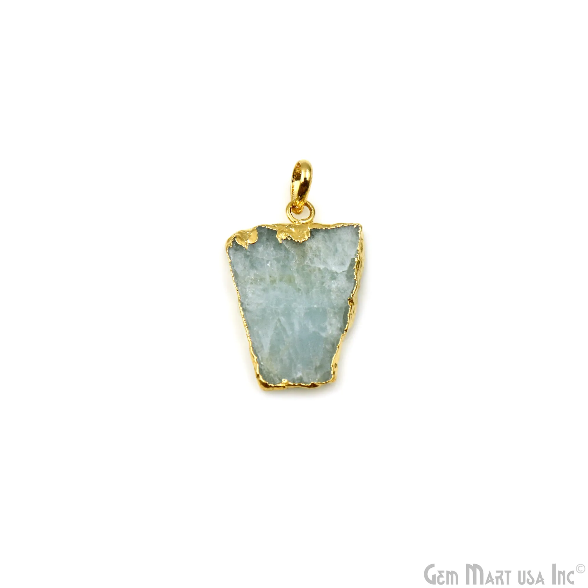 Aquamarine Free Form shape 33x22mm Gold Electroplated Gemstone Single Bail Pendant