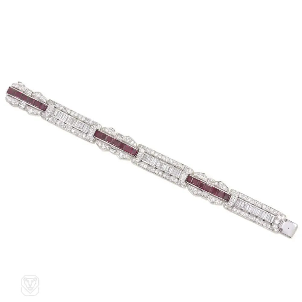 Art Deco diamond and Burma ruby bracelet, Marcus