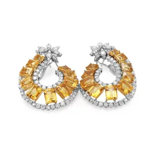 Articulated Open Hoop Diamond And Step-Cut Citrine Earrings