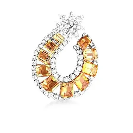 Articulated Open Hoop Diamond And Step-Cut Citrine Earrings