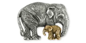 Asian Elephant And Baby Pendant Jewelry Silver And Gold Handmade Wildlife Pendant EL9-TNP