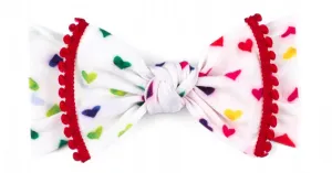 Baby Bling Care Bear Pom Trimmed Knot Headband-Primary Heart