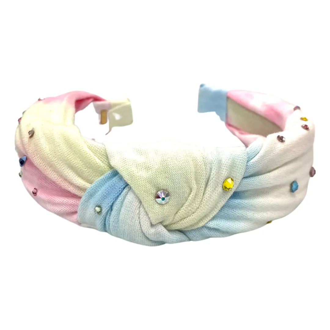 Bari Lynn Pastel Tie Dye Twist Knot Headband with Crystals