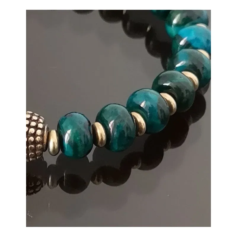 Black Pearl Creations Chrysocolla Pearl and Brass Bracelet