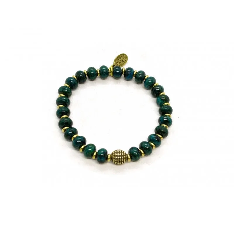 Black Pearl Creations Chrysocolla Pearl and Brass Bracelet