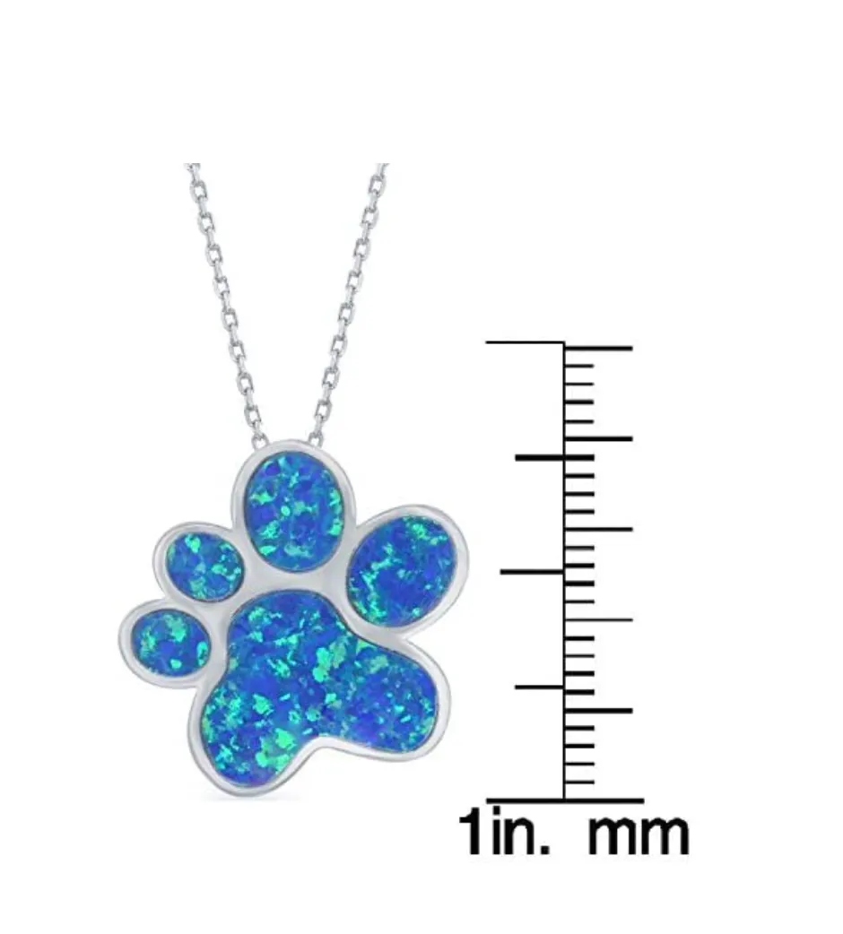 Blue & Pink Dog Paw Necklace Pendant Paw Print Jewelry Dog Chain Dog Puppy Birthday Gift 925 Sterling Silver 18in.