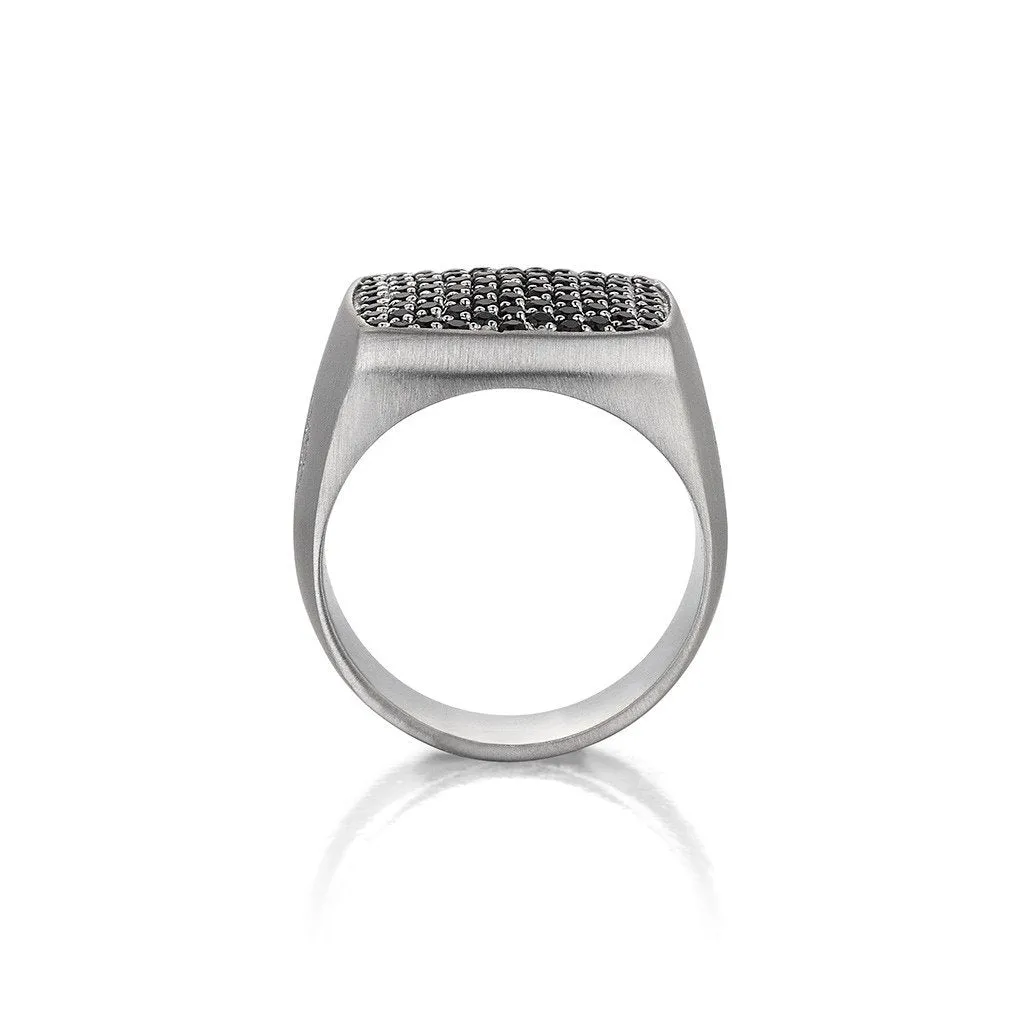 Brushed Cushion Pave Ring - Solid Silver