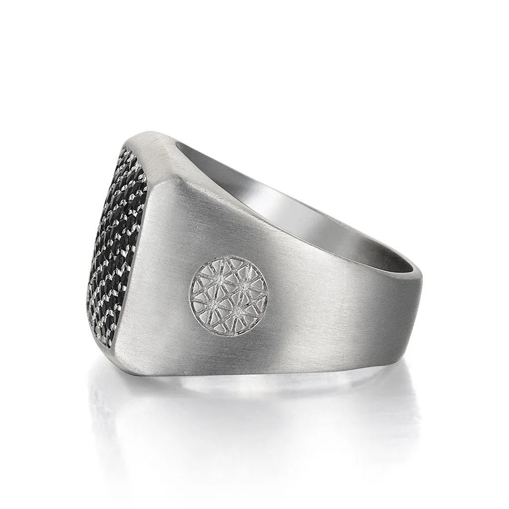 Brushed Cushion Pave Ring - Solid Silver