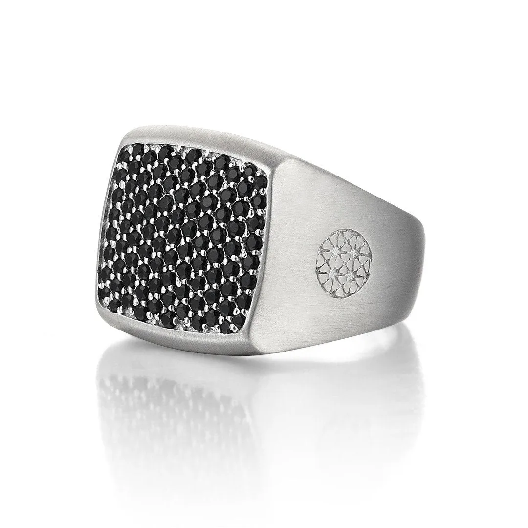 Brushed Cushion Pave Ring - Solid Silver