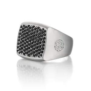 Brushed Cushion Pave Ring - Solid Silver