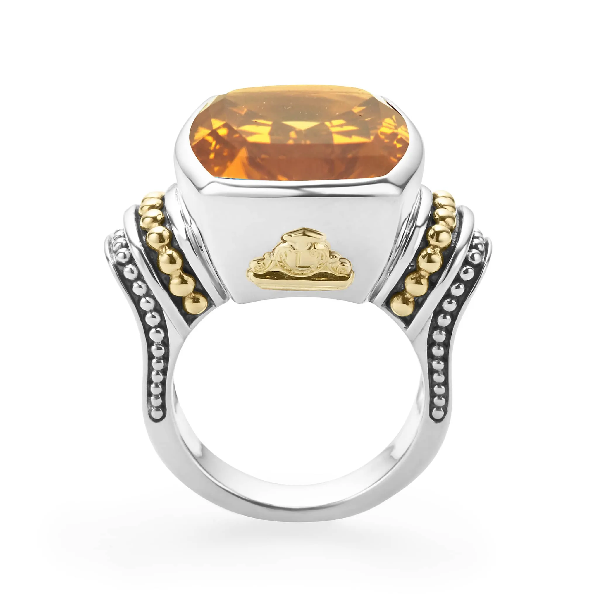 Caviar Color Large Citrine Statement Ring