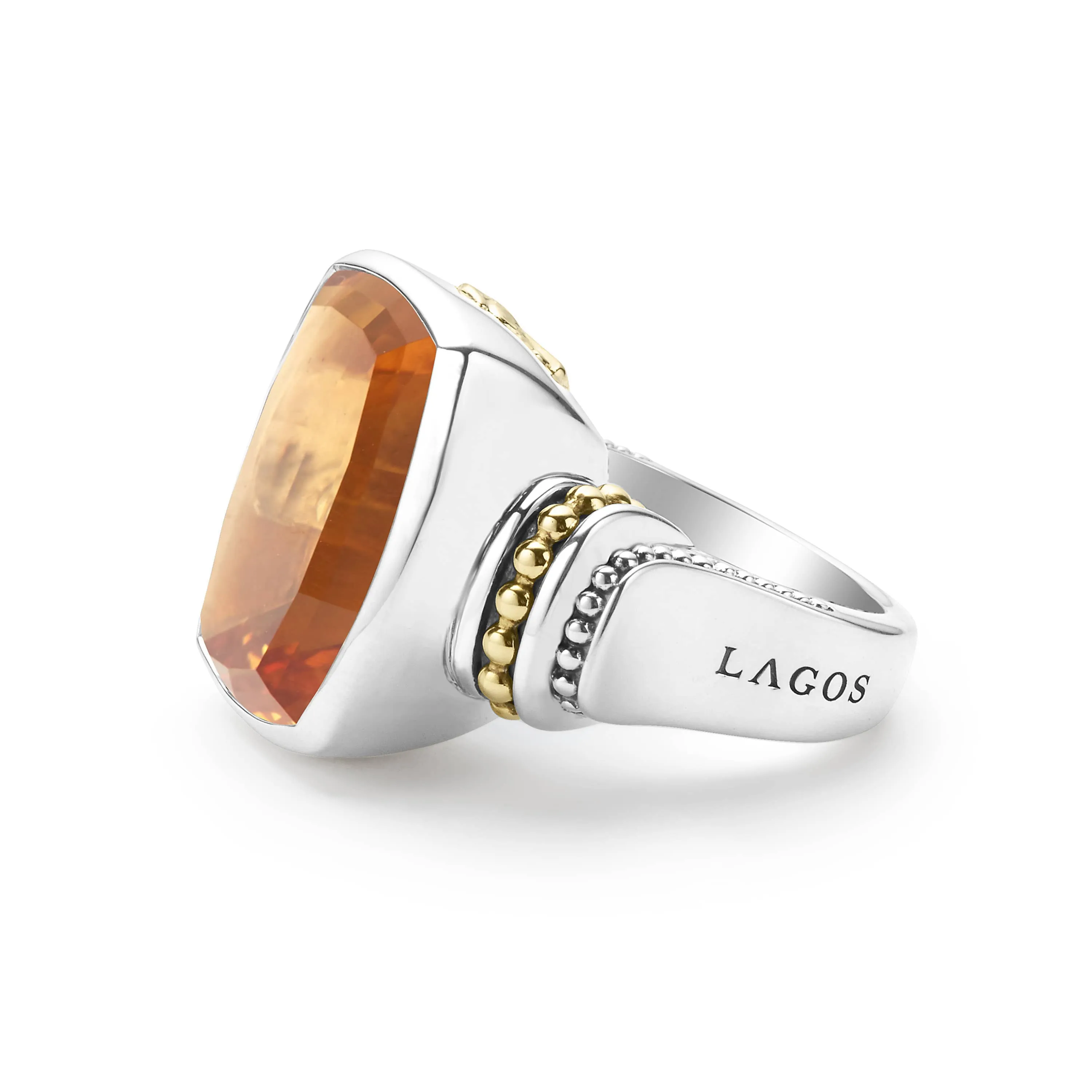 Caviar Color Large Citrine Statement Ring