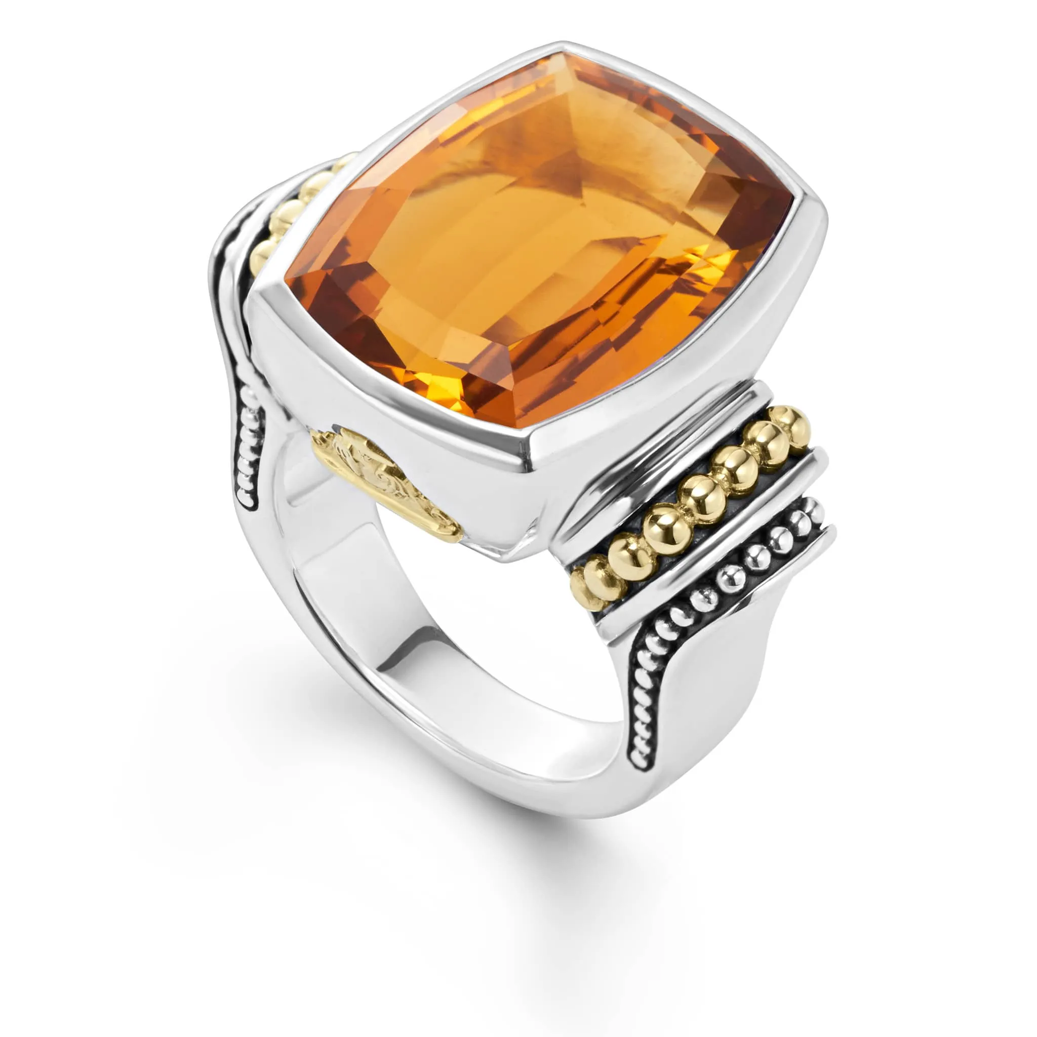 Caviar Color Large Citrine Statement Ring