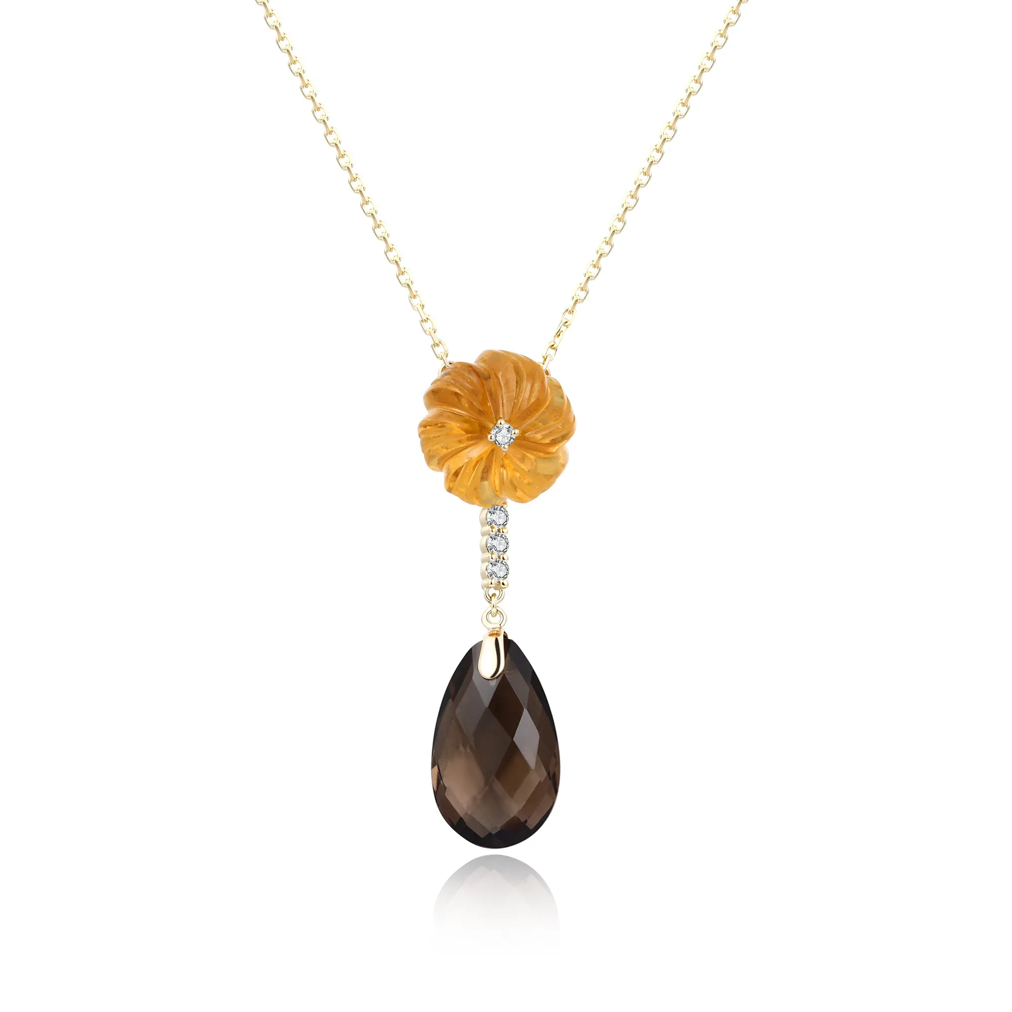 Citrine & Smoky Quartz White Diamond Pendant