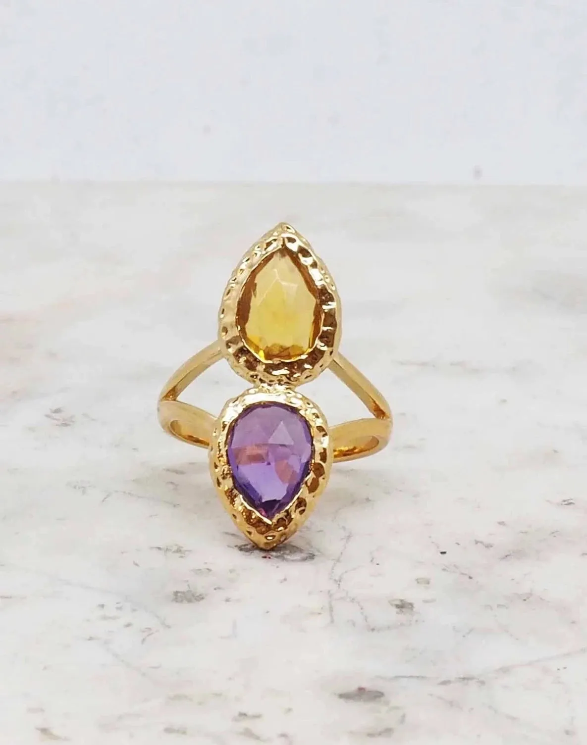 Citrine and Amethyst Adjustable Ring