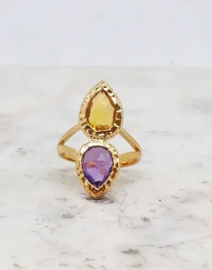 Citrine and Amethyst Adjustable Ring