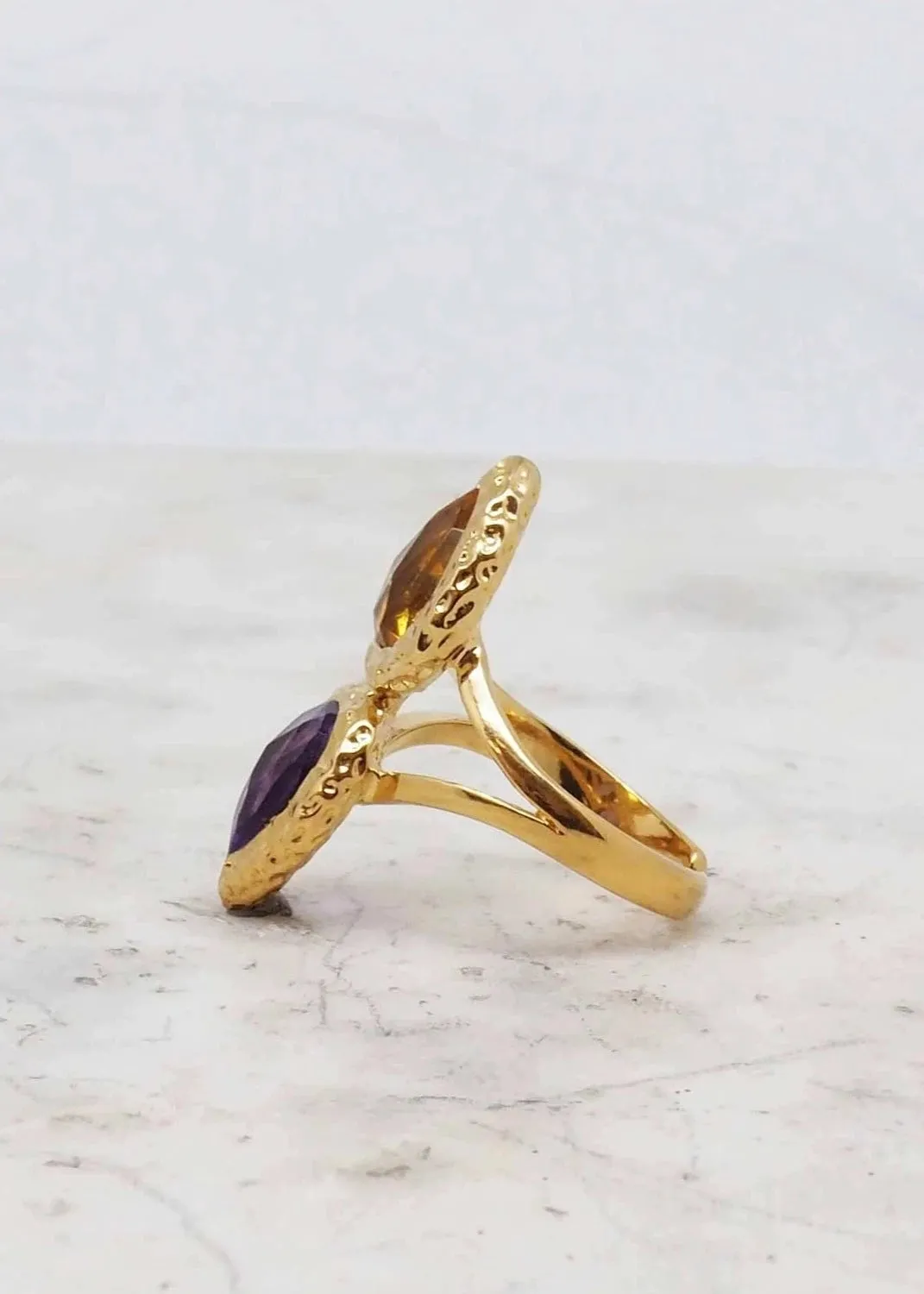 Citrine and Amethyst Adjustable Ring