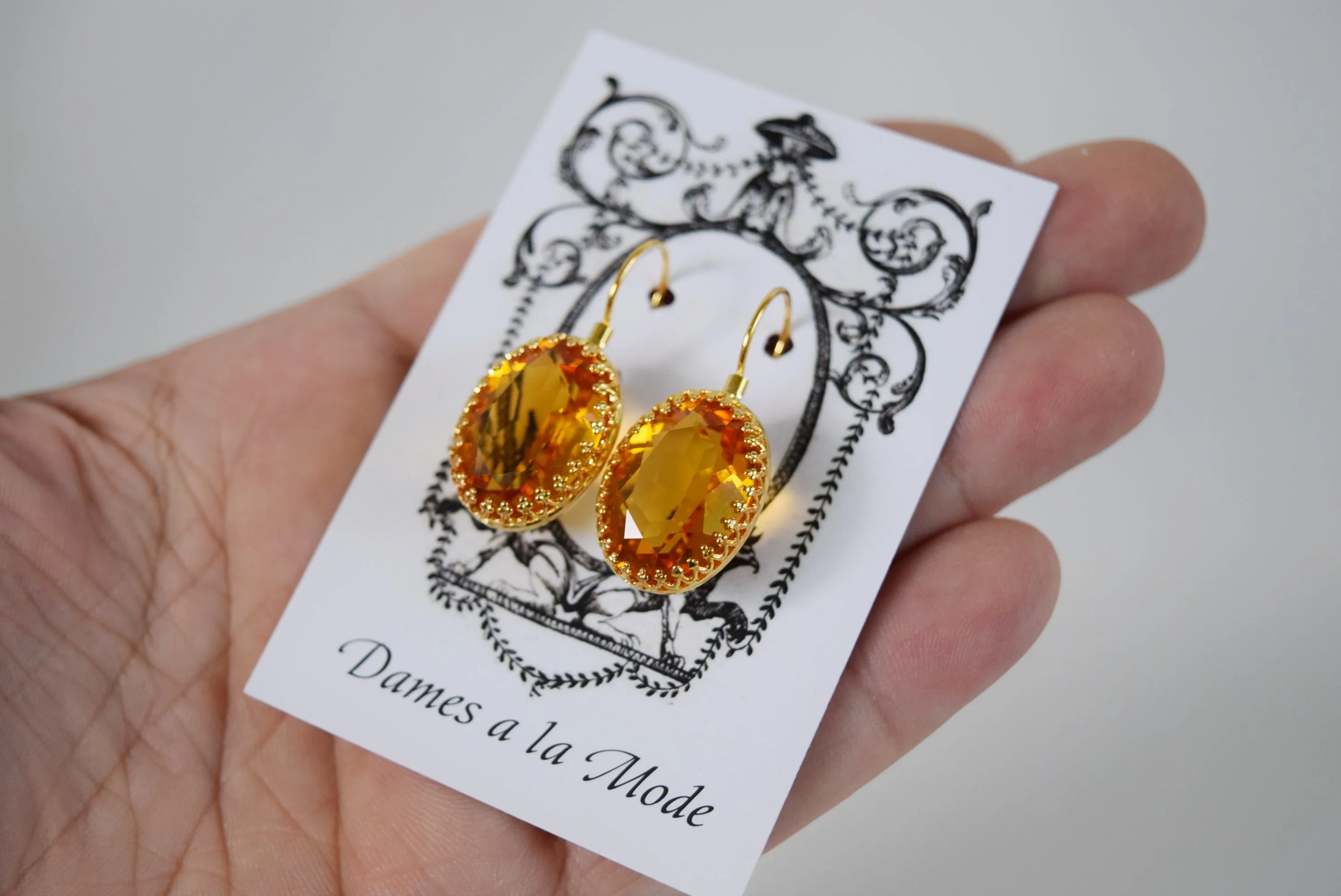 Citrine Swarovski Crystal Crown Earrings