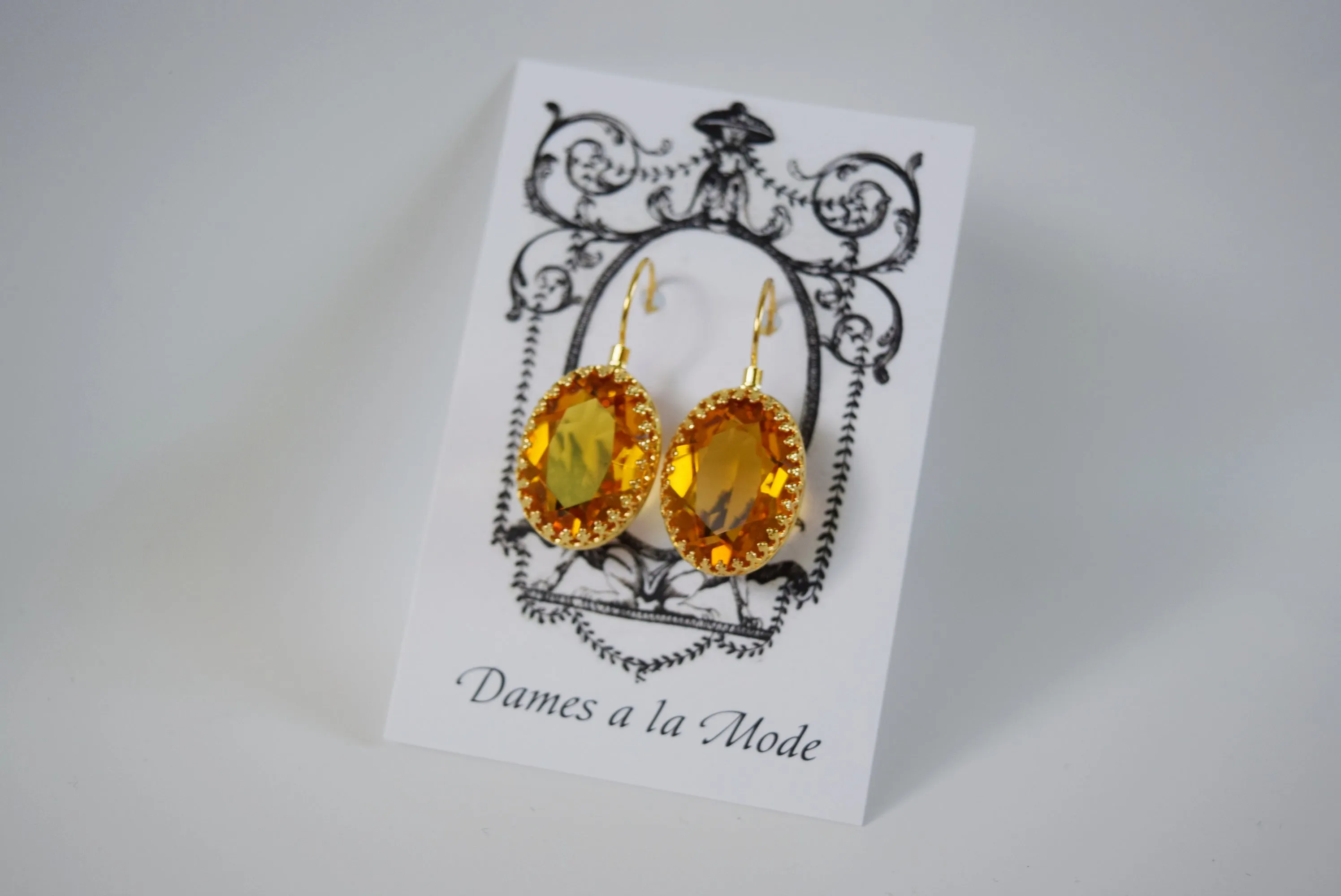 Citrine Swarovski Crystal Crown Earrings