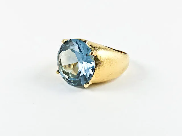 Classic Elegant Aquamarine Round Stone Gold Brushed Brass Ring