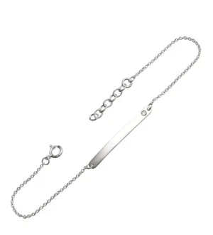 Classic Silver ID Tag Bracelet with Flush Set CZ