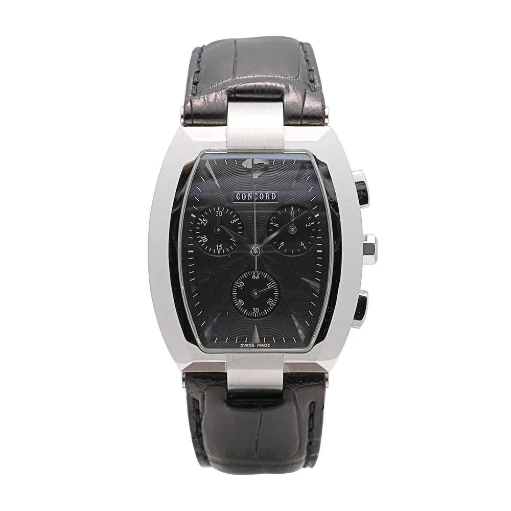 Concord La Scala Stainless Steel Black Leather Chronograph 38mm Quartz (Preowned)