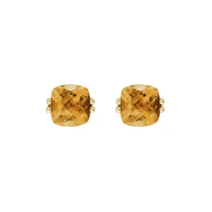 Cushion Citrine 14K Yellow Gold 6mm Stud Earrings