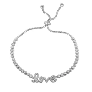 CZ Script LOVE Bracelet, Adjustable in Sterling Silver