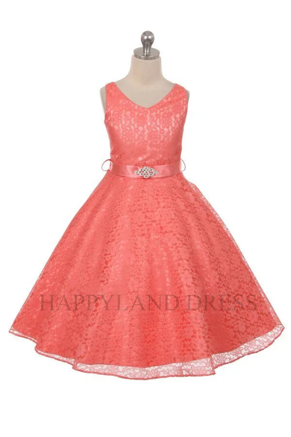 D742 Champagne  V Neck Lace Dress