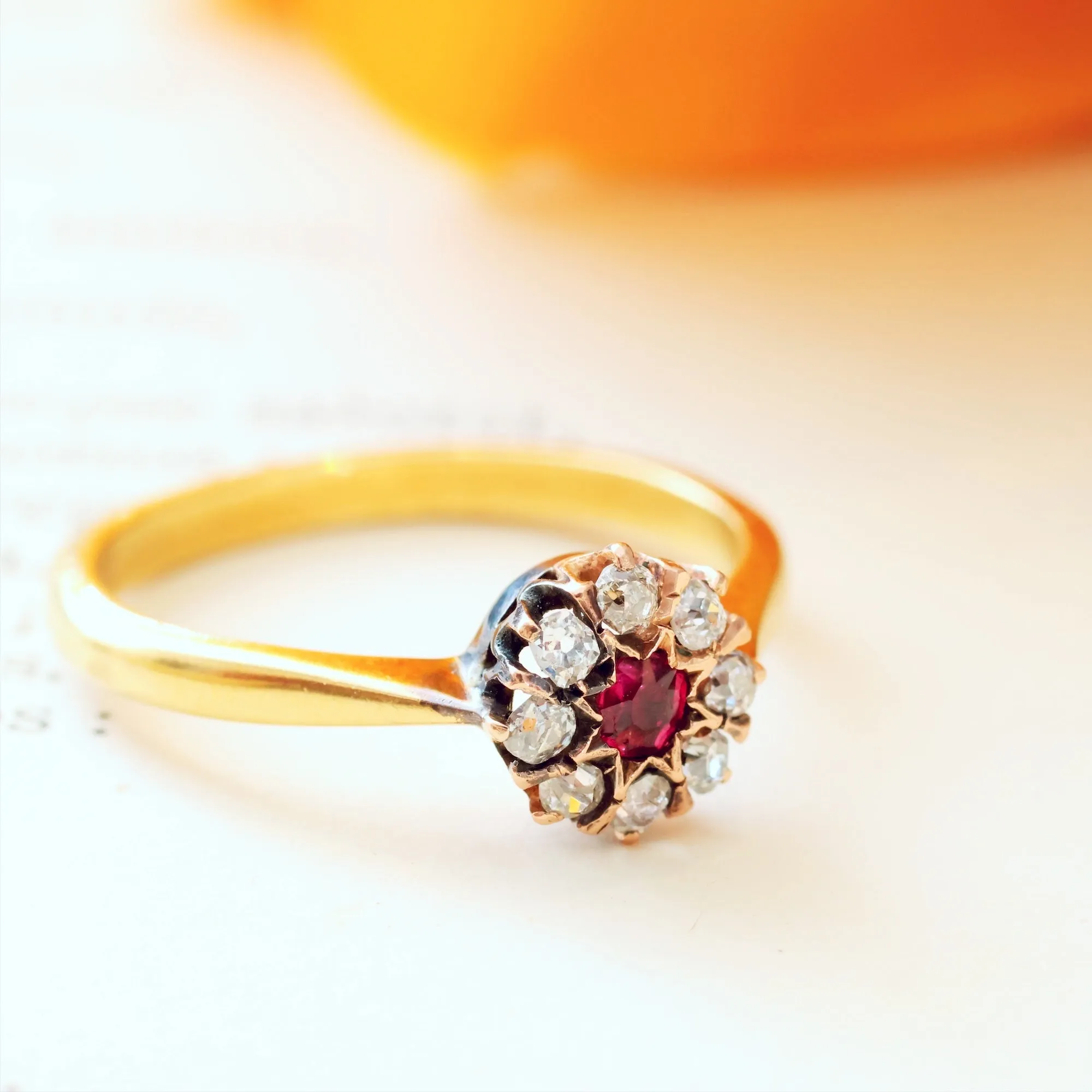 Dainty Little Vintage Ruby & Diamond Flowerette Ring