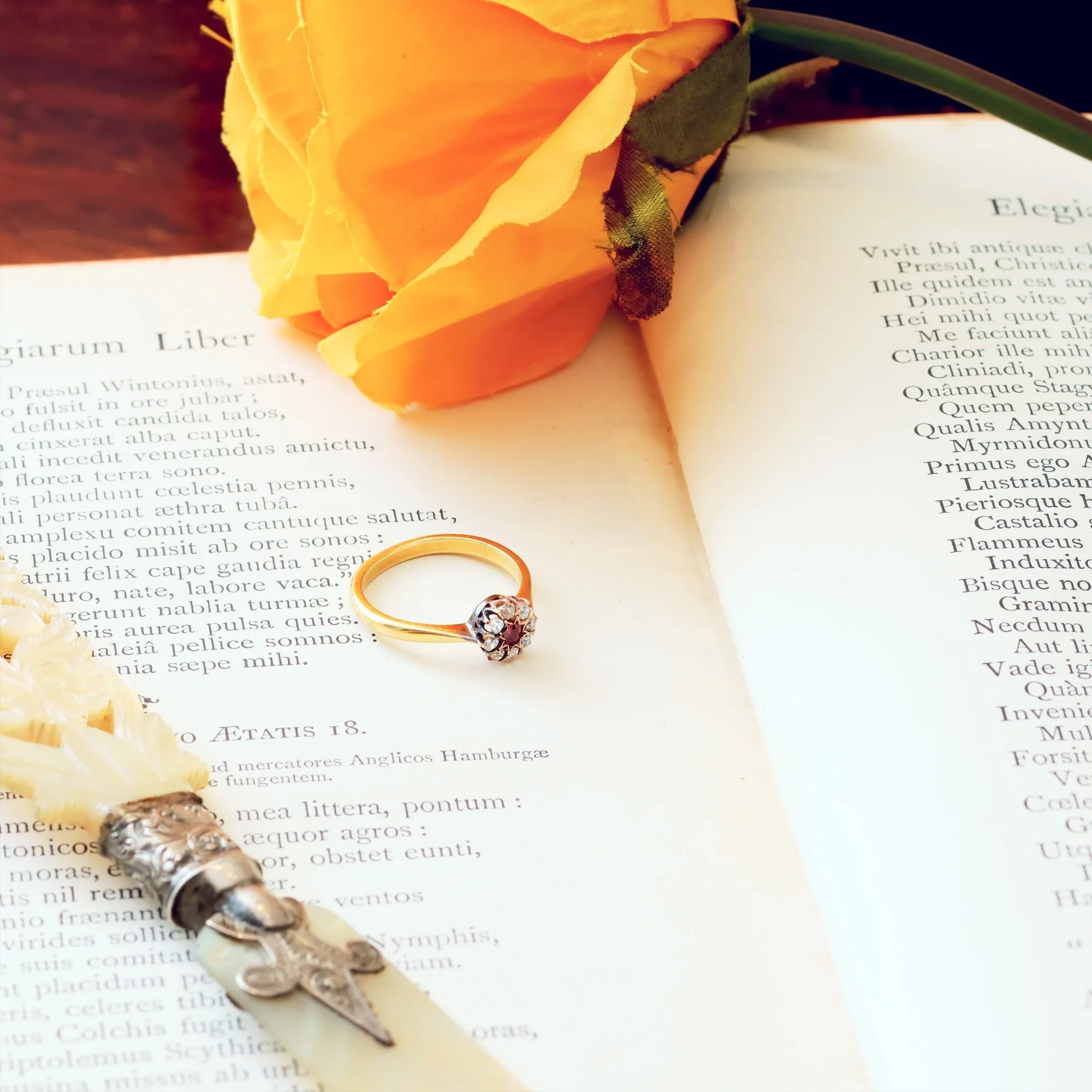 Dainty Little Vintage Ruby & Diamond Flowerette Ring