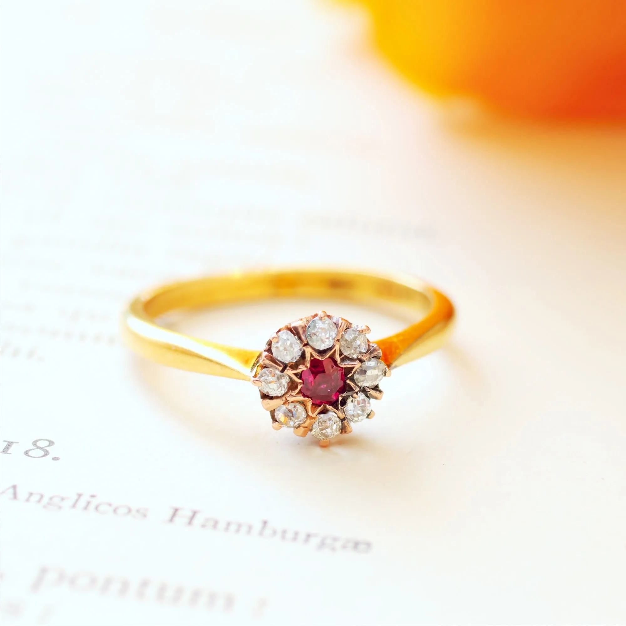 Dainty Little Vintage Ruby & Diamond Flowerette Ring