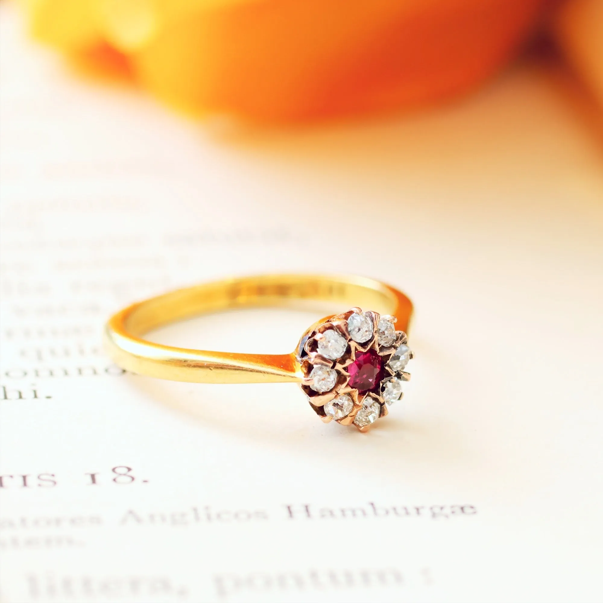 Dainty Little Vintage Ruby & Diamond Flowerette Ring