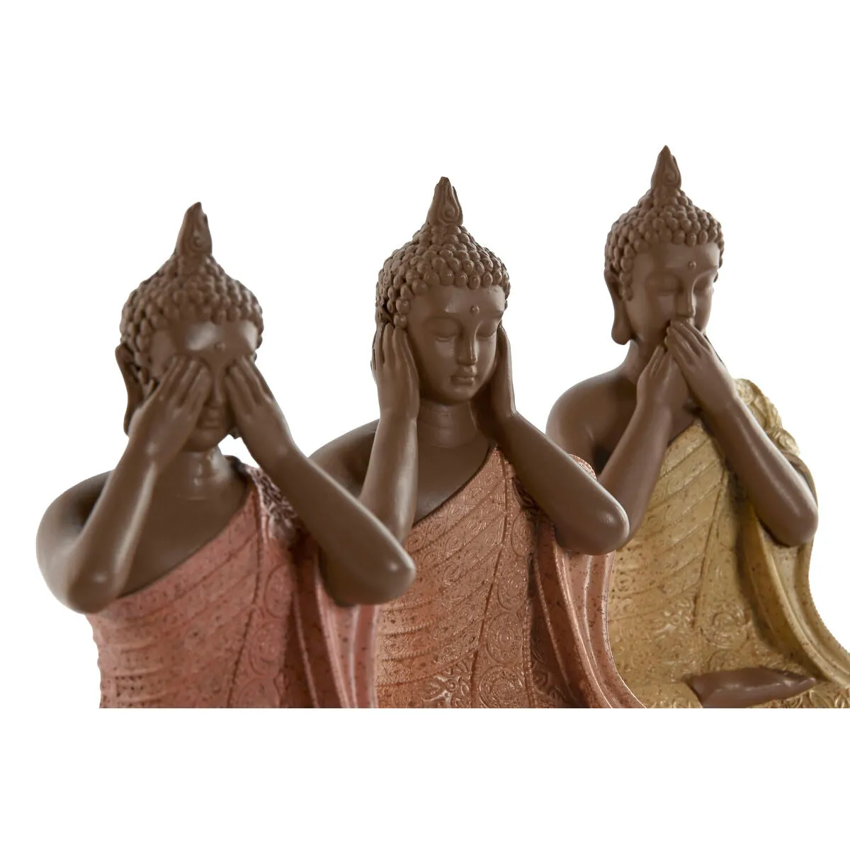 Decorative Figure Home ESPRIT Orange Coral Lime Resin Buddha Oriental 9 x 6 x 13 cm (3 Units)