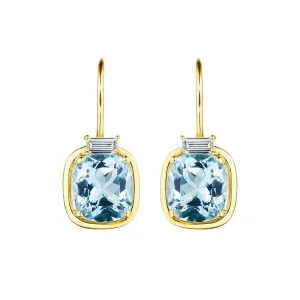 Diamond Baguette and Aquamarine Drop Earrings