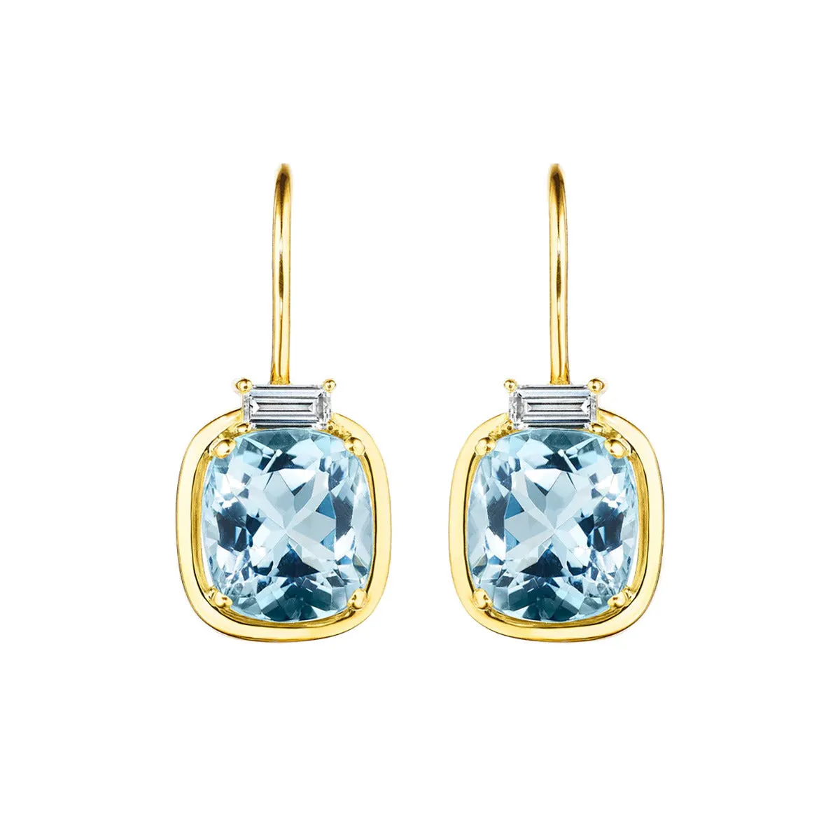 Diamond Baguette and Aquamarine Drop Earrings