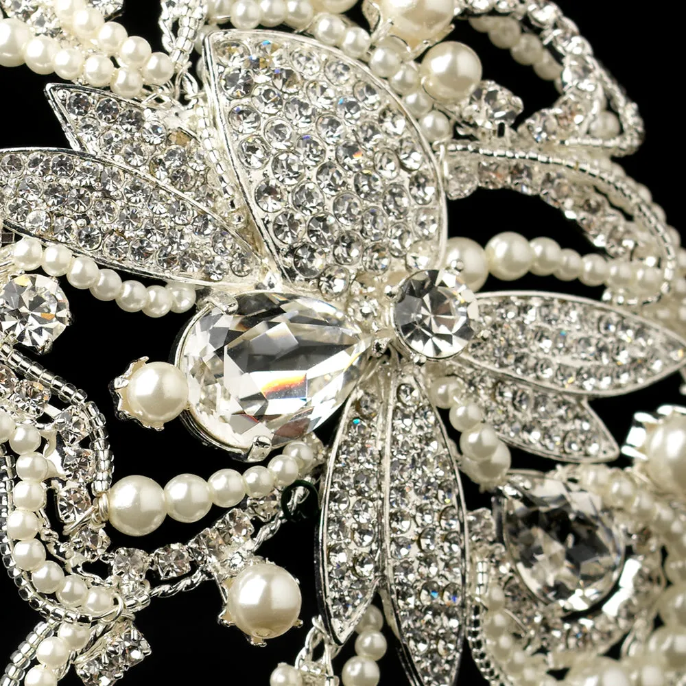 Diamond White Pearl & Crystal Side Accent Bridal Headpiece