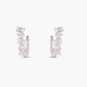 Drop and Emerald Cut CZ Silver Hoop Earrings