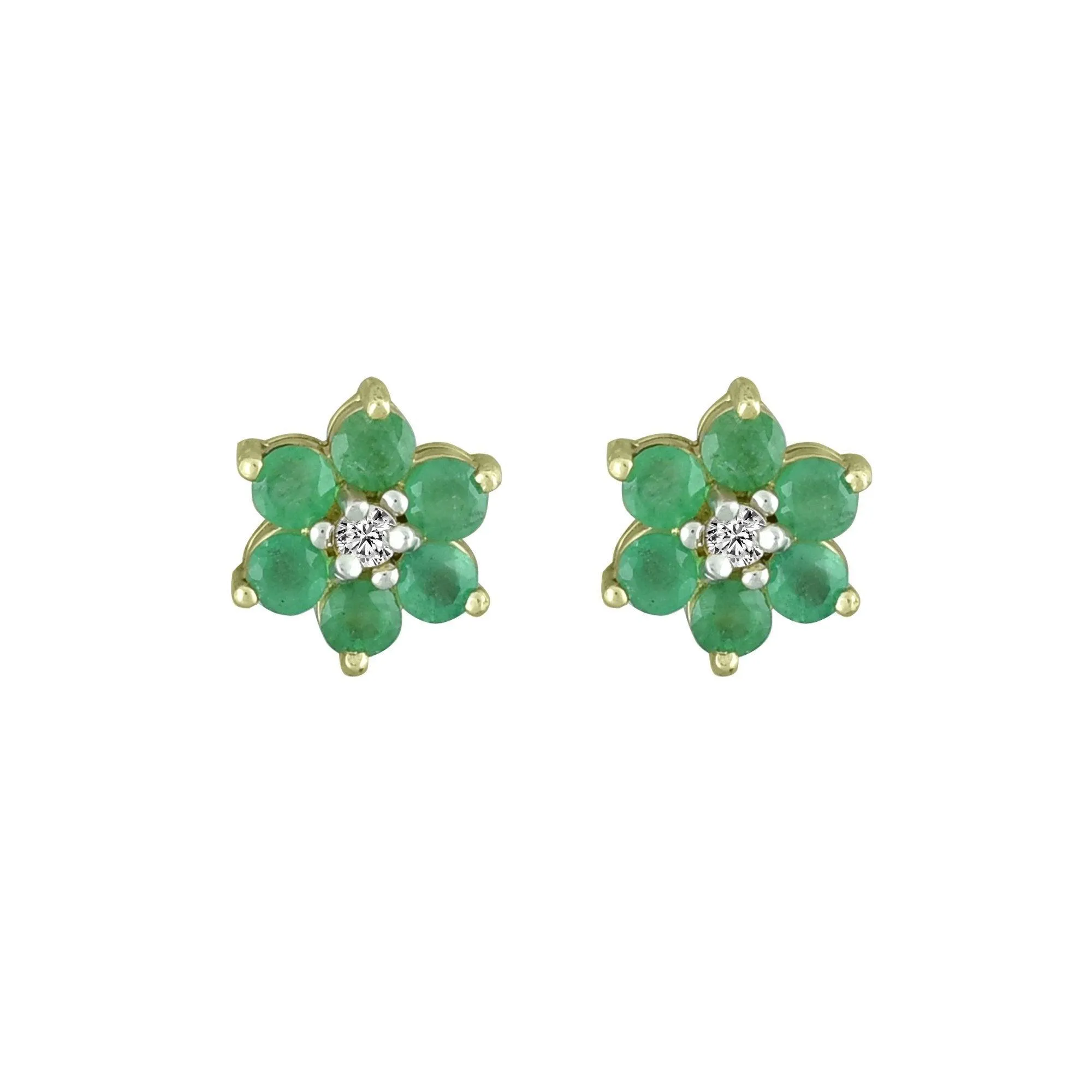 Emerald and Diamond Accent Flower Earrings in 10K Yelllow Gold