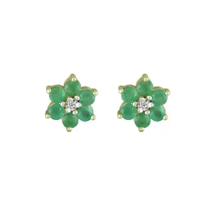 Emerald and Diamond Accent Flower Earrings in 10K Yelllow Gold